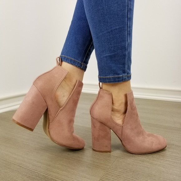Vegan Suede Mauve Cute Ankle Boots Open Sides-EE - Picture 2 of 8